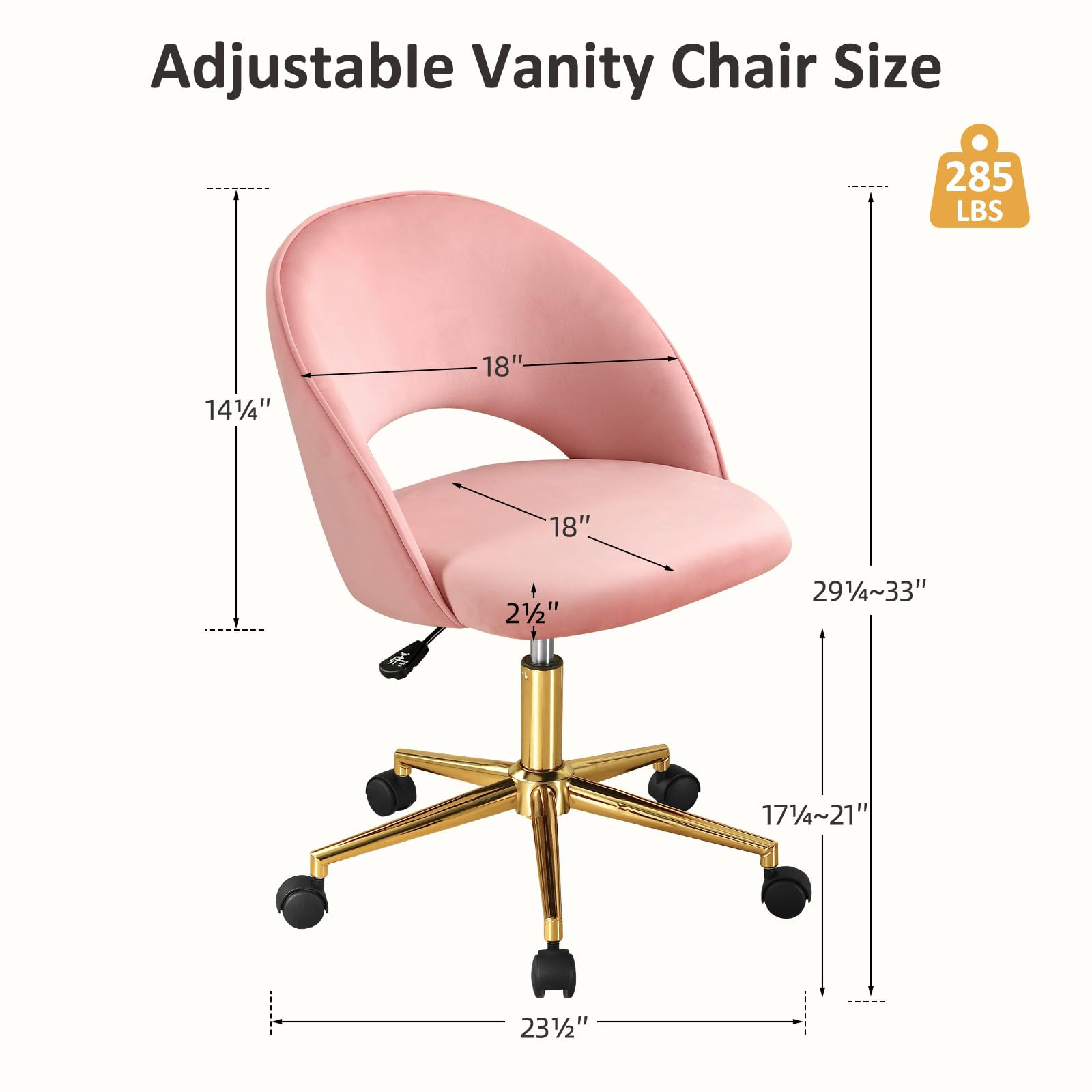 Furniliving Pink Vanity Chair, Cute Desk Chairs for Girls with Back, Rolling Upholstered Accent C... | Amazon (US)