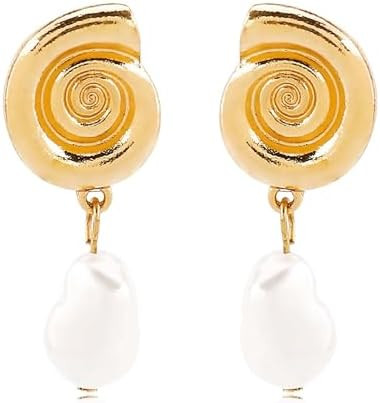 Shell Pearl Earrings for Women Gold Seashell Conch Dangle Earrings Beachy Ocean Vacation Fashion ... | Amazon (US)