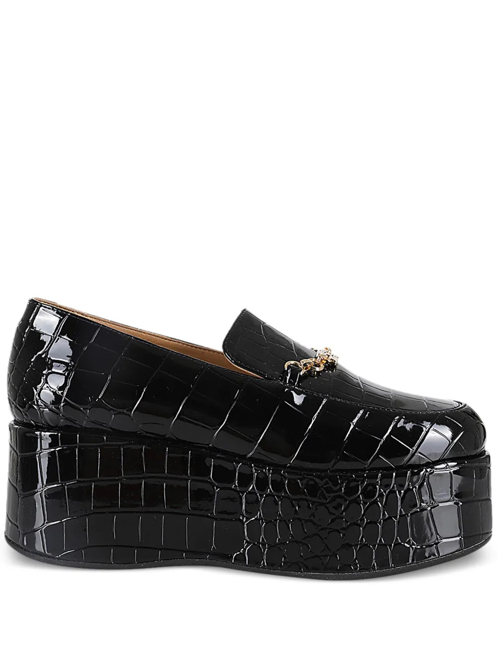 GANNI crocodile-embossed leather loafers - Black | Farfetch Global