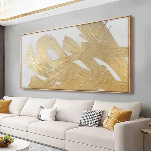 XIANSHOU Gold and White Canvas Wall Art Abstract Wall Artwork Neutral Wall Decor 36"x70" Large Canvas Painting for Living Room Office | Amazon (US)