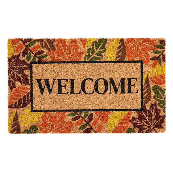 Welcome Leaf Border Coir Mat, Doormat | At Home
