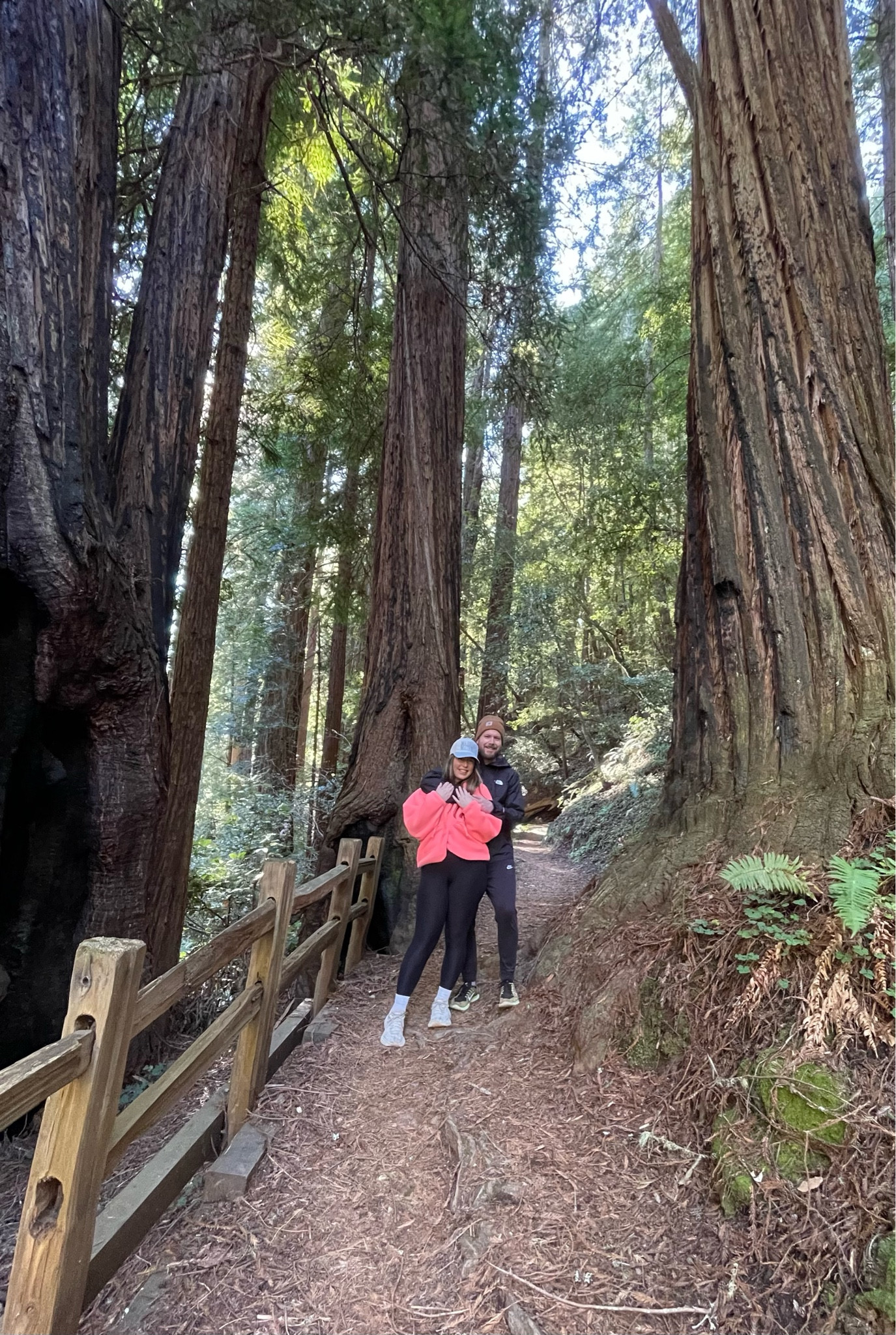 Hiking in Muir Woods during our 5-year anniversary trip 🌲💍❤️ Love this cozy oversized fleece and my Hokas were comfortable for this rugged terrain. Hiking outfit 

#LTKTravel #LTKSeasonal #LTKActive