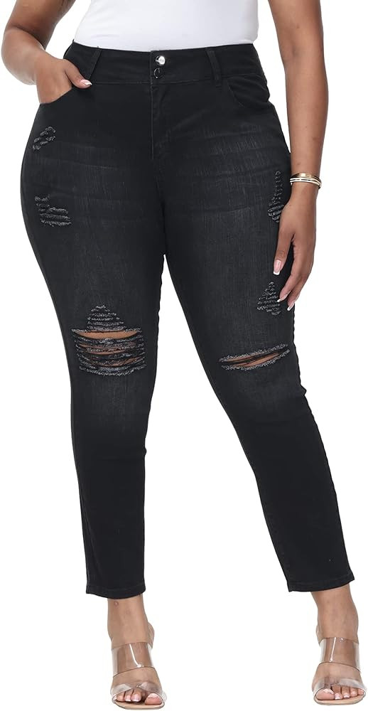 Gboomo Womens Plus Size Skinny Jeans Stretchy High Waisted Ankle Jean Black 24W at Amazon Women's... | Amazon (US)