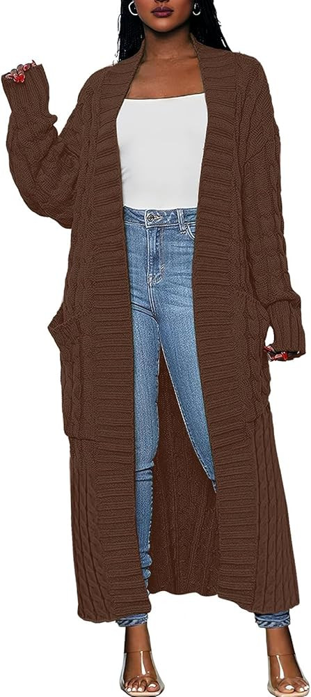 Caracilia Womens Long Cardigan Sweaters 2025 Fall Open Front Coat Long Sleeve Cable Knit Maxi Out... | Amazon (US)