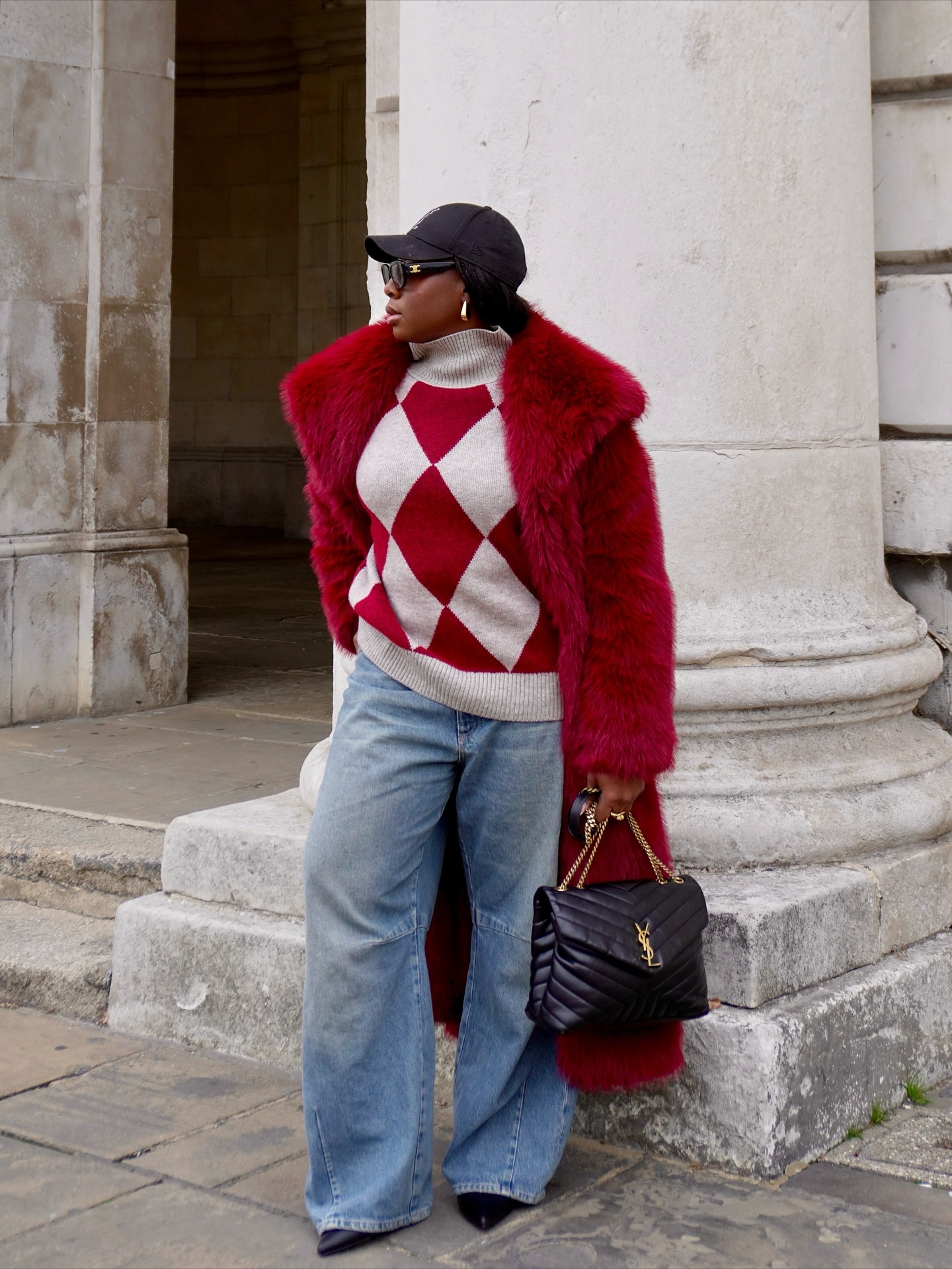 Getting_nippy.jpg #TheEricaEdit

- Argyle jumper 
- Black ankle boots
@tuclothing 
- Barrel jeans @zara 
- Fur coat @riverisland 
- Black cap @neweraeurope x YSL
- LouLou Medium bag @ysl 
- Gold earrings @marksandspencerstyle 
- Black triomphe sunglasses @celine at @mytheresa.com 
- Gold skull ring @alexandermcqueen 
- Gold dome ring @marksandspencer 
- Banana lipstick and mirror @pradabeauty at @theofficialselfridges 

#autumnoutfits #winterootd #riverisland #pradabeauty #outfitideasforwomen #furcoats #mymarks #midsizefashion #size14style @riverislandpr @lorealgroupe #barreljeans #howtostyleit #ukcreator

#LTKbeauty #LTKstyletip #LTKmidsize