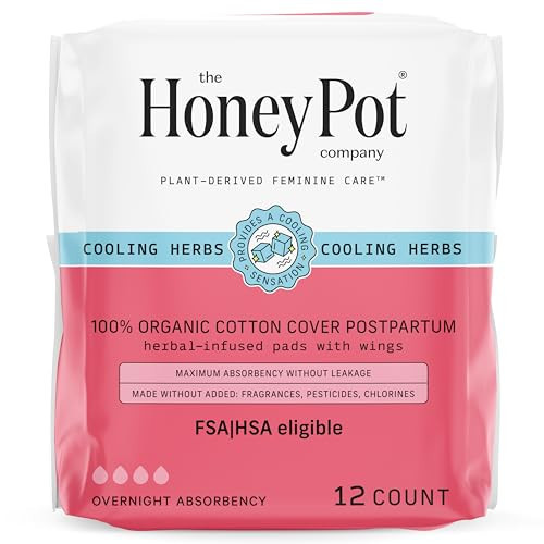 The Honey Pot Company - Herbal Postpartum Pads w/Wings - Infused w/Essential Oils for Cooling Effect, Organic Cotton Cover, & Ultra-Absorbent - Feminine Care - 12ct | Amazon (US)