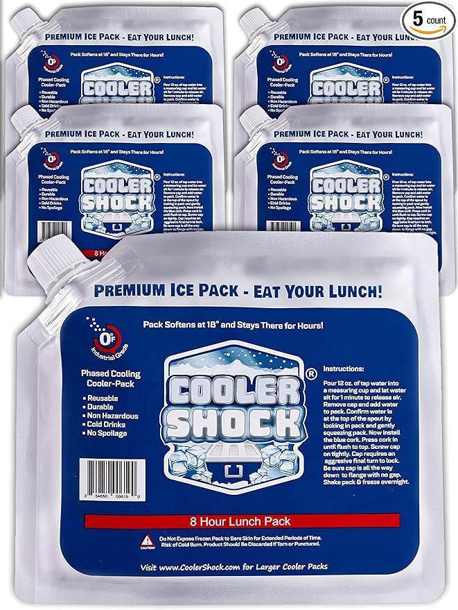 Cooler Shock Reusable Ice Pack (Set of 5) - Long Lasting Cold Freezer Packs for Coolers & Lunch ... | Amazon (US)