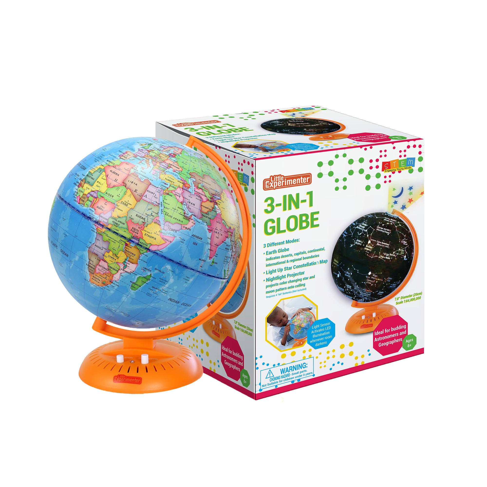 Little Experimenter 3-in-1 Light Up Globe for Kids, 8” Illuminated Star Map World Globes & Buil... | Amazon (US)