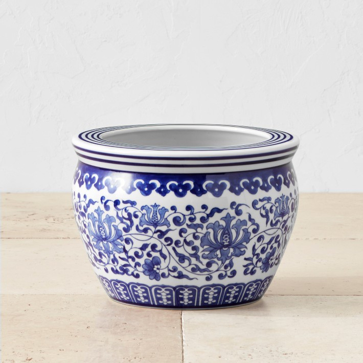 Blue & White Ceramic Planter, Small | Williams-Sonoma