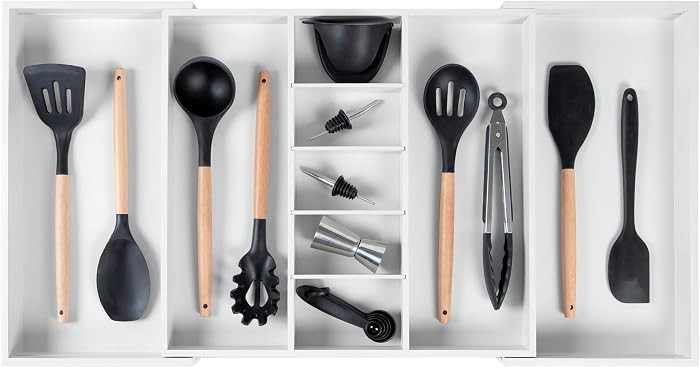 Utensil & Junk Drawer Organizer, 19-33 in, White Bamboo | Amazon (US)