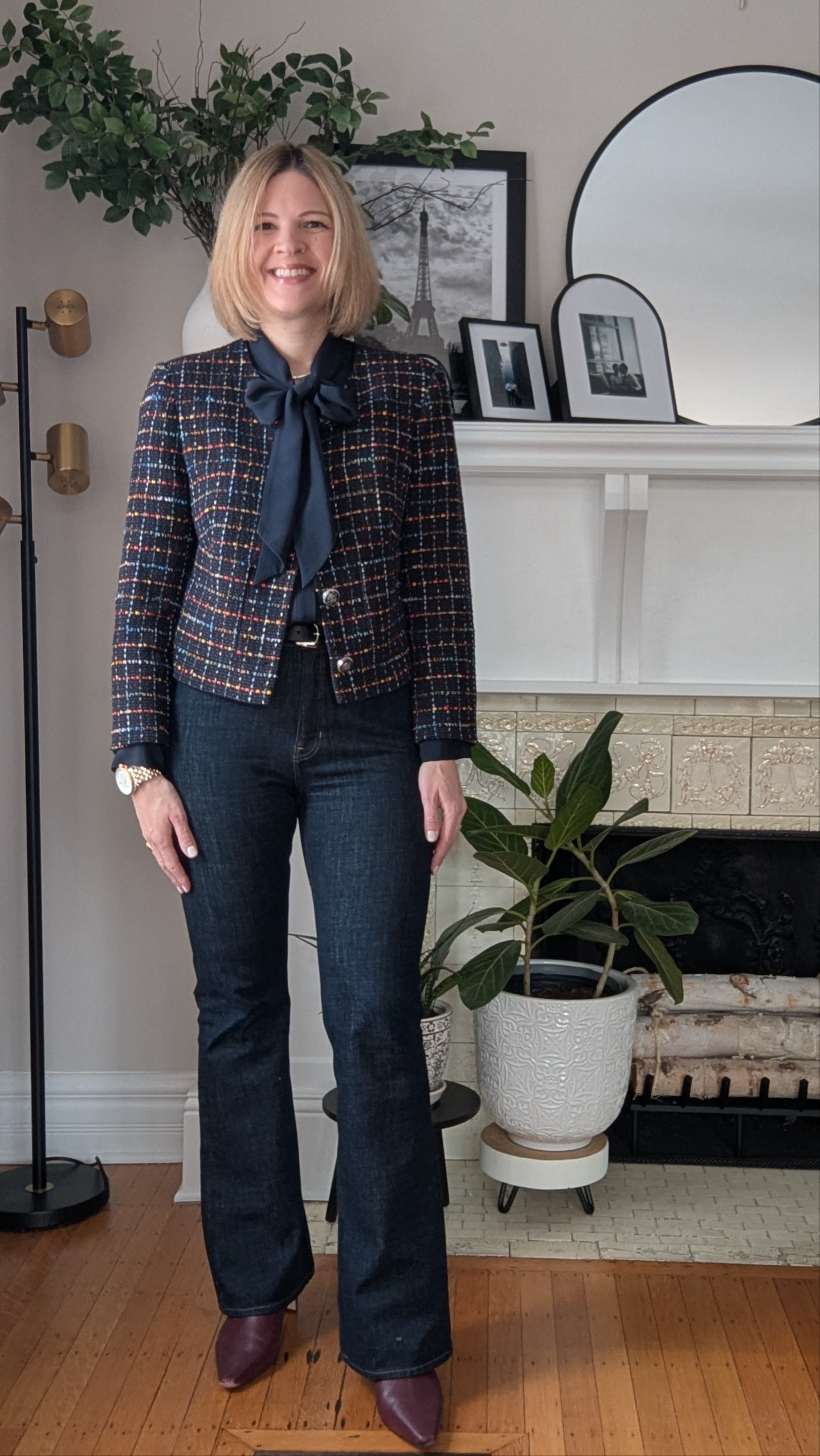 Navy and tweed 

#LTKMidsize #LTKWorkwear #LTKOver40