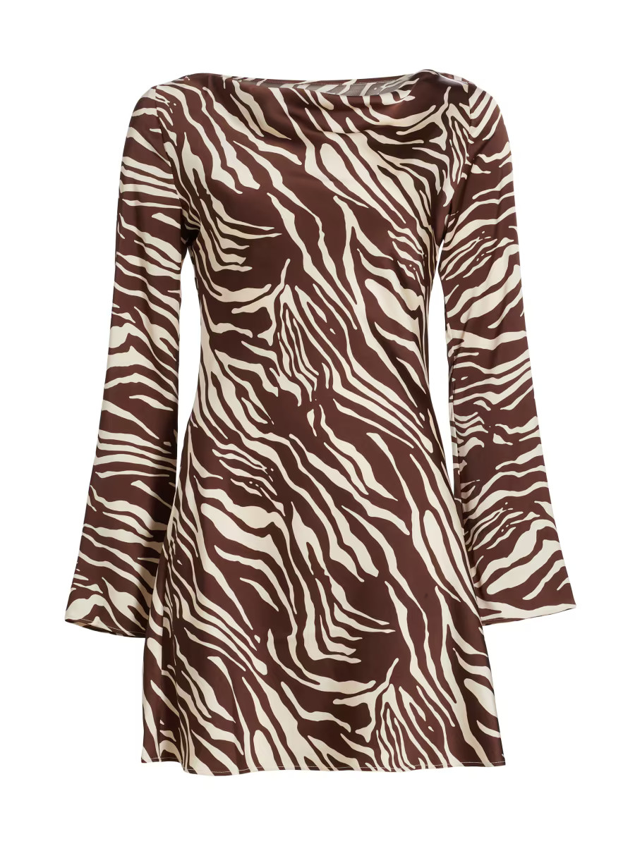 Reformation Pike Zebra Satin Long-Sleeve Minidress | Saks Fifth Avenue | Saks Fifth Avenue