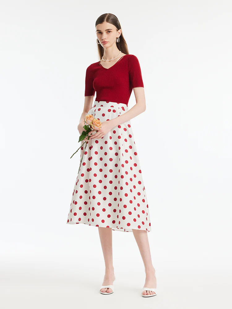 16 Momme Mulberry Silk Polka Dots Printed Women Half Skirt | GOELIA