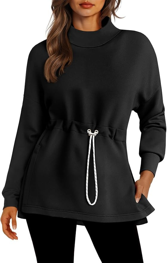 Doshoop Women's Turtleneck Sweatshirts Long Sleeve Pullover Tops Side Slit Tunic Shirts with Draw... | Amazon (US)