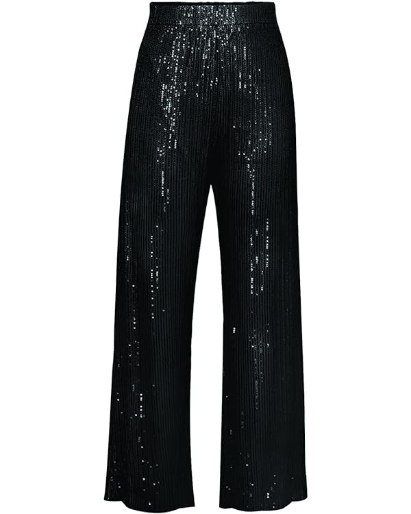 Aelidiya Women's Glitter Sequin Long Loose Pants Bling Party Clubwear Elastic Casual Pants | Amazon (US)