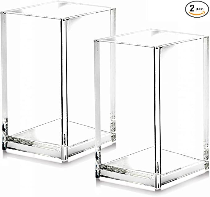 2 Pack Clear Acrylic Pencil Pen Holder Cup,Desk Accessories Holder,Makeup Brush Storage Organizer... | Amazon (US)