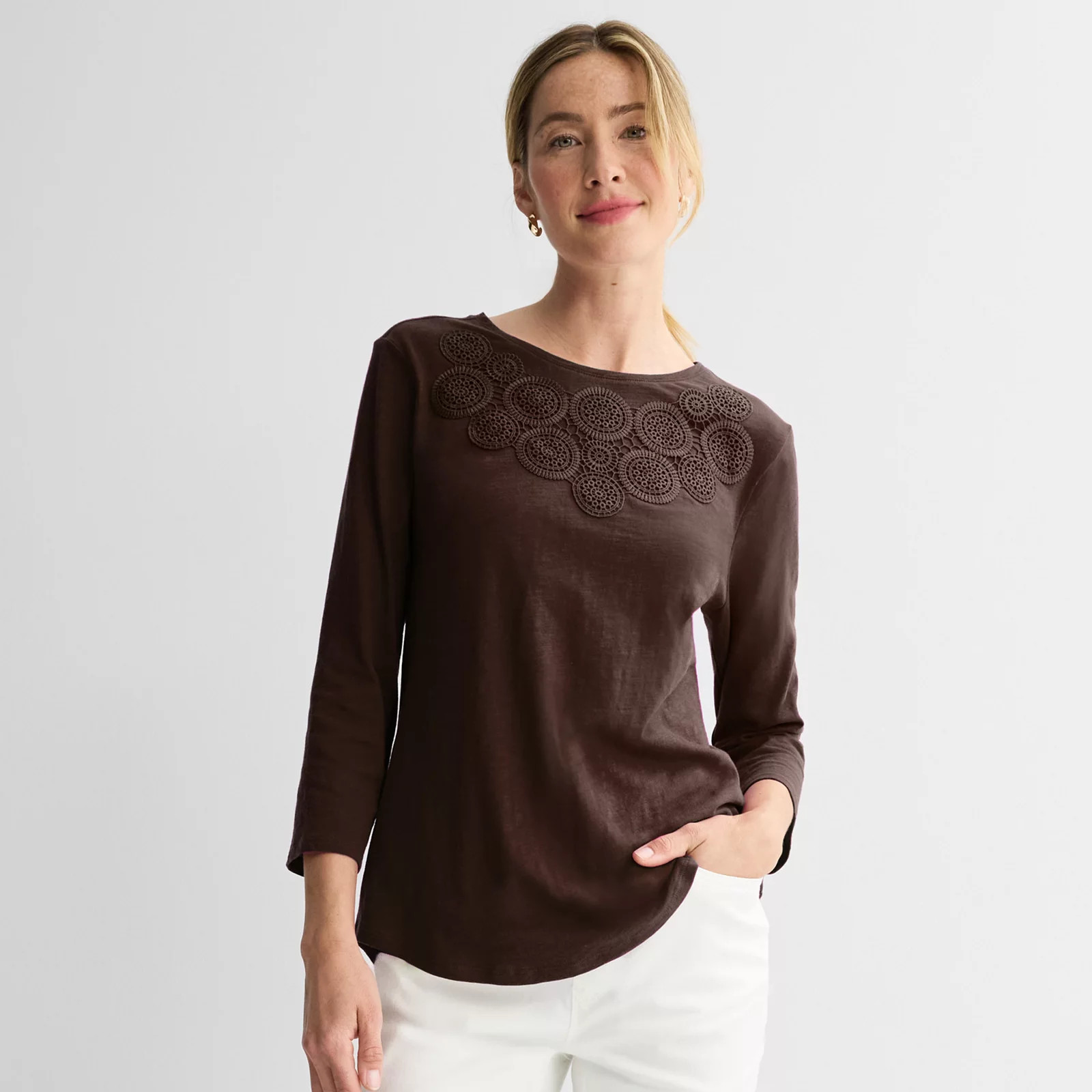 Women's Croft & Barrow® Crochet Eyelet Top, Size: XL, Calder Blue | Kohl's