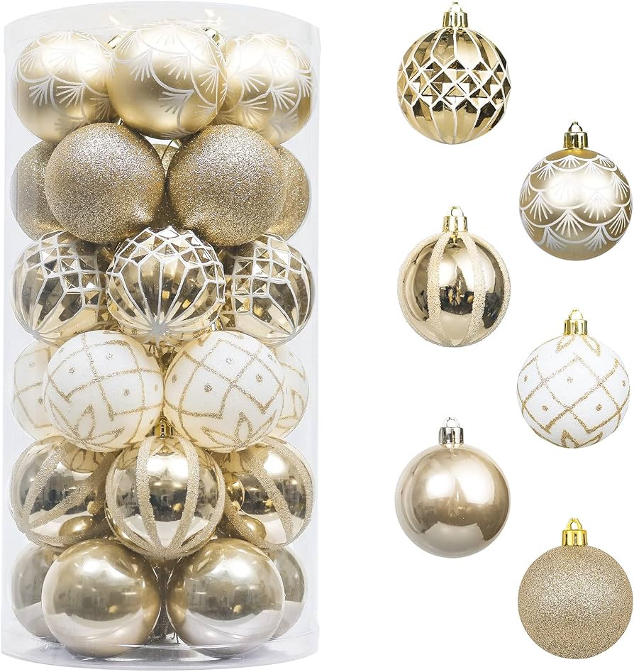 Valery Madelyn Christmas Tree Ornaments, 30ct White and Gold Shatterproof Christmas Balls Decorat... | Amazon (US)