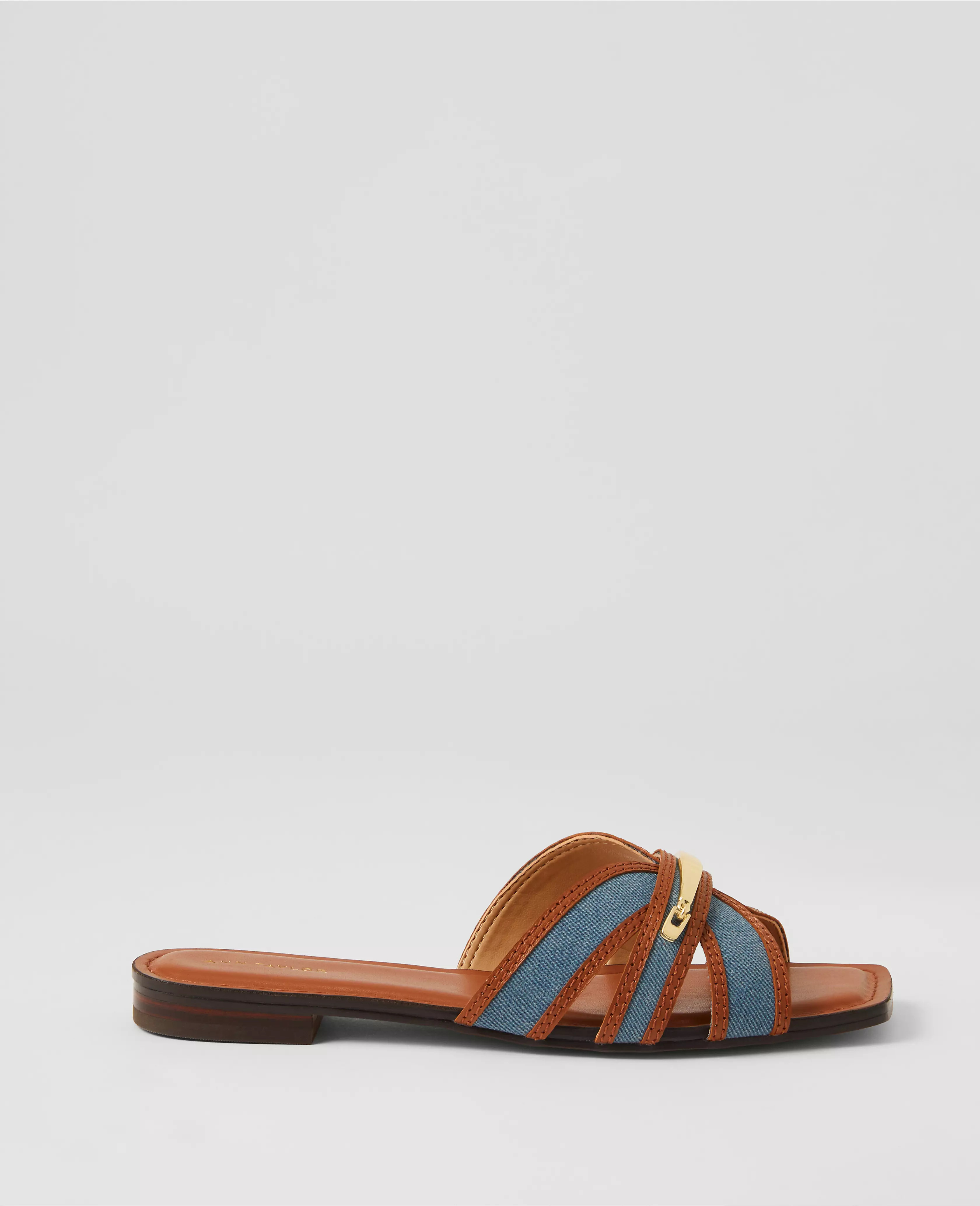 Weekend Collection Denim Embellished Cross Strap Sandals | Ann Taylor