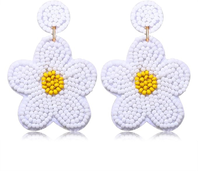 Beaded Flower Earrings for Women Statement Colorful Floral Beaded Drop Dangle Earrings Bohemia Ha... | Amazon (US)