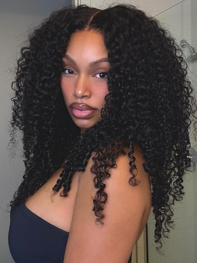 UNICE Bye Bye Knots 7x5 Lace Curly Wig Human Hair with Finger Coil Ends Glueless Pre Plucked Pre ... | Amazon (US)