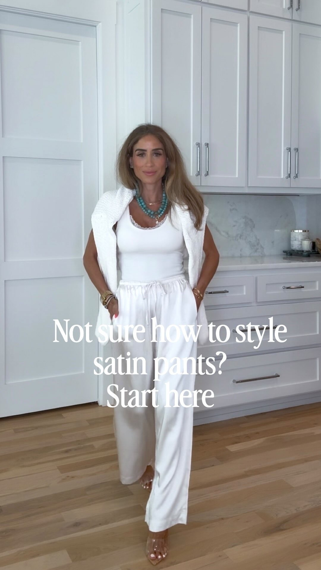 if you’ve been wanting to try satin pants, here’s your sign! A monochromatic outfit is my favorite way to make satin pants look polished and put together. I added some clear heels to elongate and lengthen and some fun necklaces. I’m a petite frame and wearing the short inseam! 

Save this for the next time you’re wondering what to wear + can easily be styled for any outting 

#SatinPants #MonochromaticStyle #ClassyStyle #NeutralOutfit PetiteFashion

#LTKPetite #LTKootd #LTKOver40