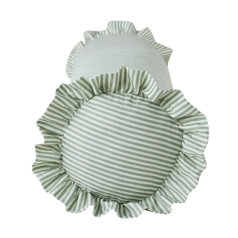 Home Decor Collection 8" x 20" Green Striped Ruffle Bolster Decorative Pillow | Walmart (US)