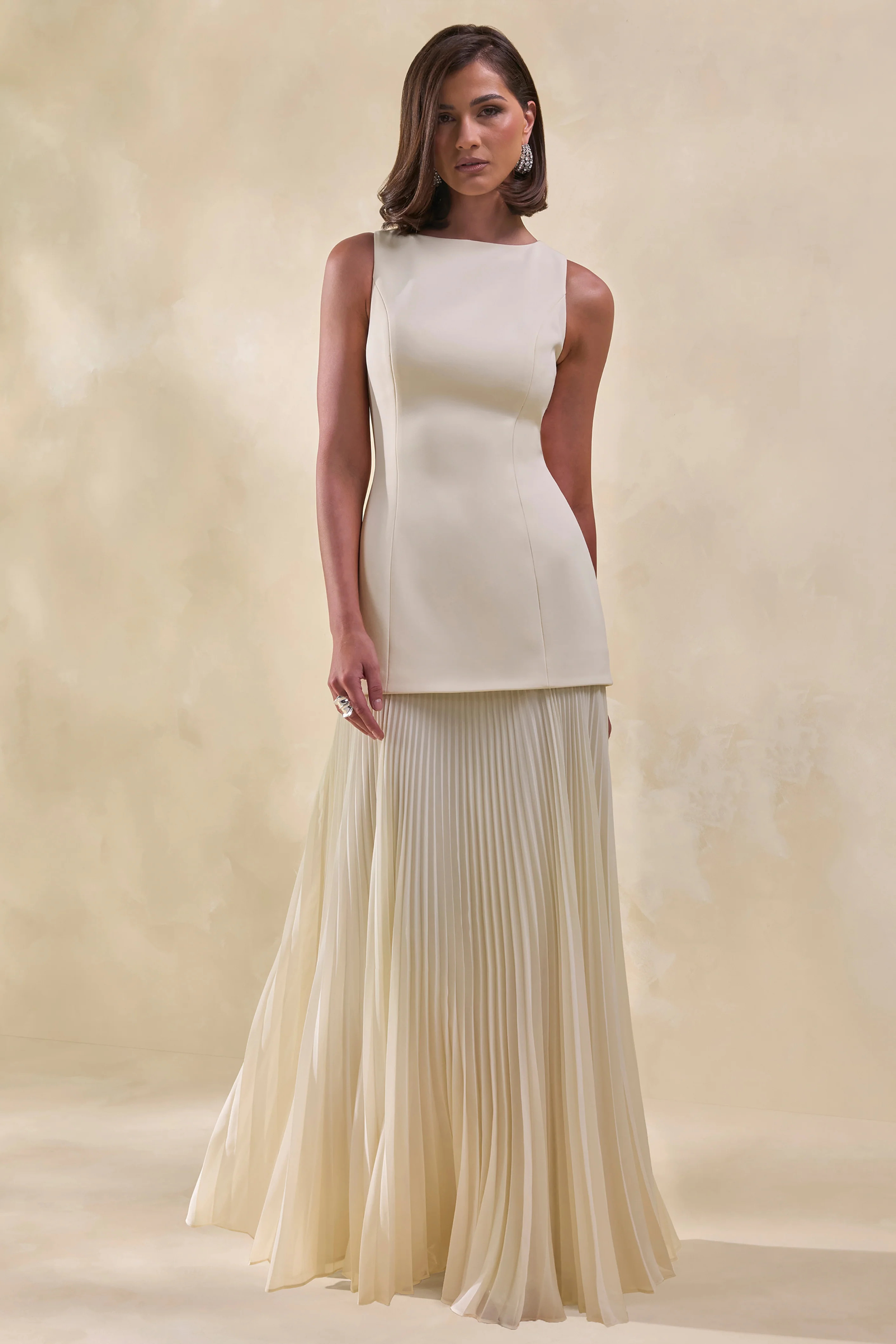 Hadley | Stone Boat-Neck Maxi Dress With Drop-Waist | Club L London