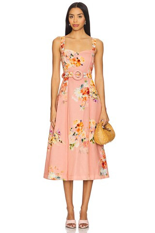 HEMANT AND NANDITA Midi Dress With Buckle Belt in Peach Floral from Revolve.com | Revolve Clothing (Global)