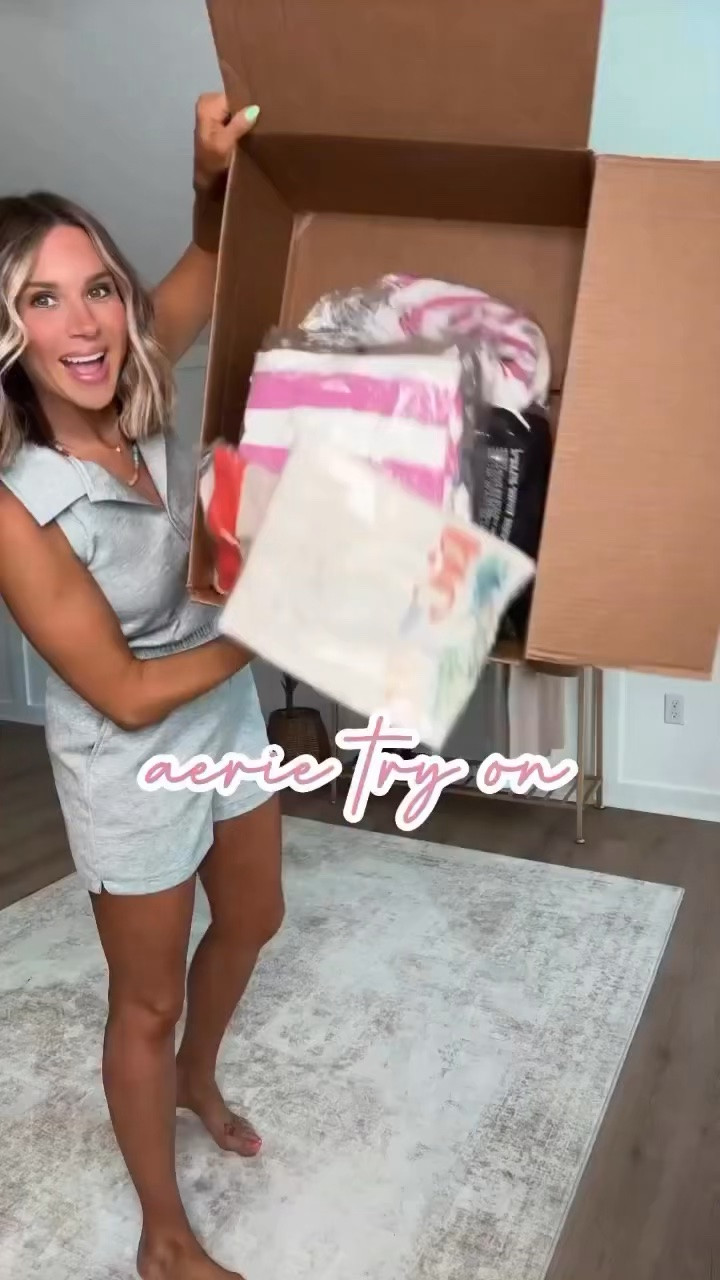 THIS is why I can’t shop at aerie: I’ll literally want to keep it all! These outfits are all perfect for spring and summer: the matching sets, the neon, the leopard…plus I snuck in some date night outfits and the best jeans. 

I'm 5'6 139lbs wearing size S in tube tops, sweatshirts, and dresses; wearing size M in the racerback sports bra, all shorts, cutest printed pajamas, and the softest jeans. Robe is size XS/S.   

 #LTKmomlife #LTKSeasonal #LTKActive
