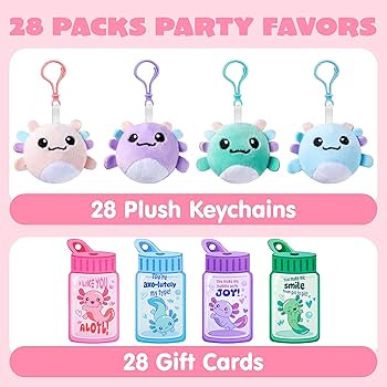 JOYIN 28 Pcs Valentine's Day Cards for Kids Classroom, Valentines Axolotl Plush Toy Keychain with... | Amazon (US)