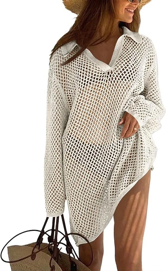 Ekouaer Womens Crochet Cover Ups Tops Sexy Swim Coverup 2026 Bathing Suit Sweater Shirts Vacation... | Amazon (US)