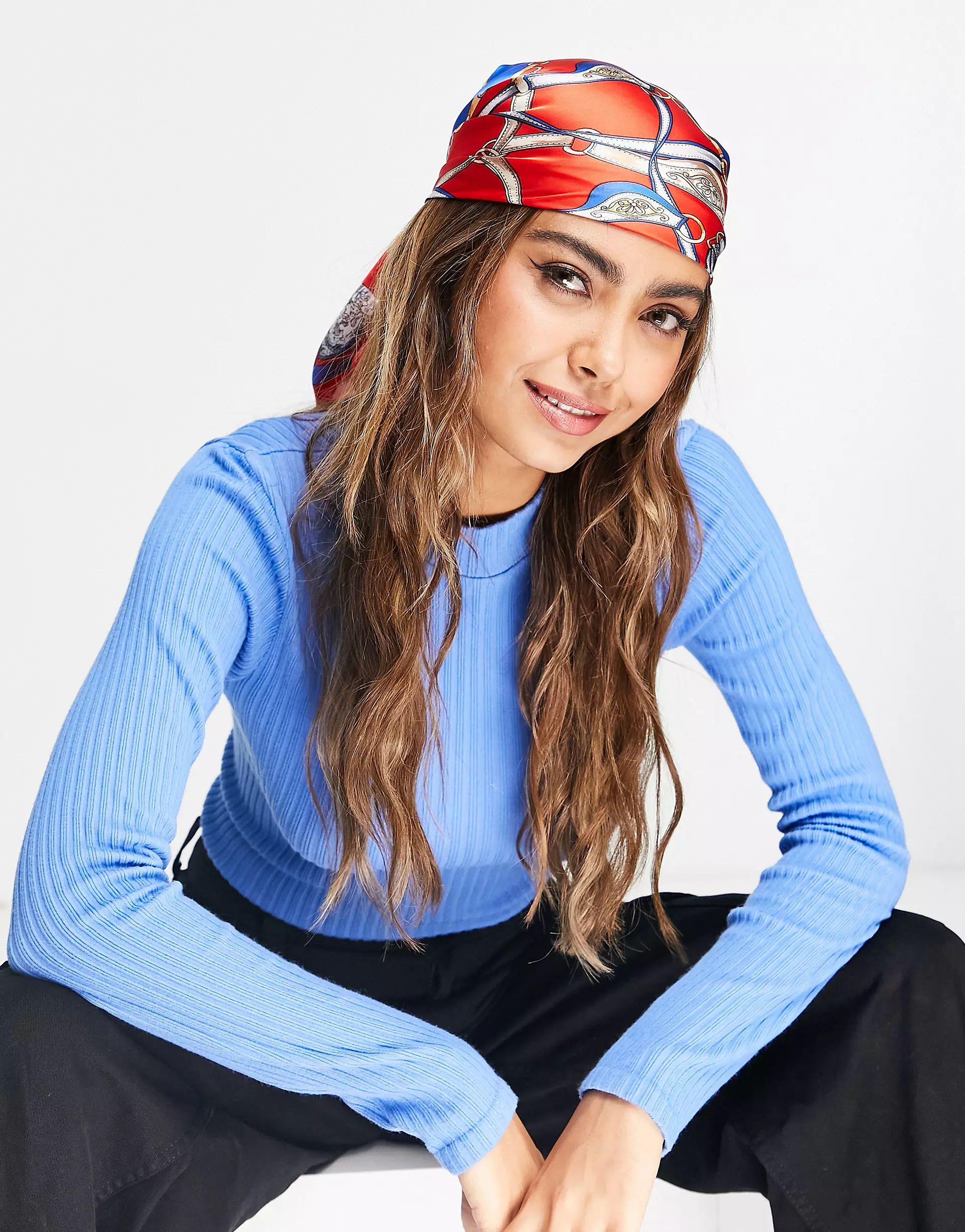 River Island hair scarf in red and blue | ASOS (Global)