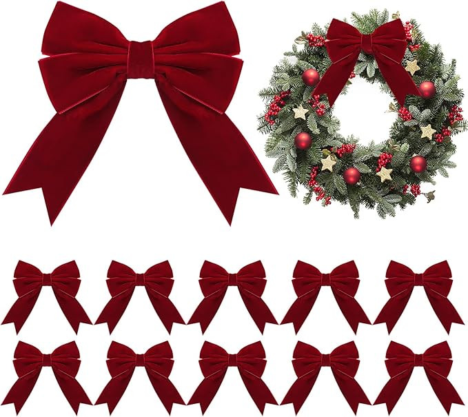Shining She 10PCS Wind Red Christmas Velvet Bows, Christmas Tree Bow Ornaments 5.1 x 7.1 inch, Vi... | Amazon (UK)