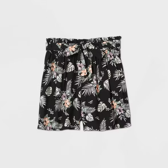 Girls' Floral Paperbag Waist Shorts - art class™ Black | Target