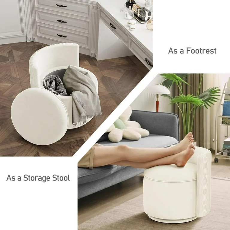 360° Swivel Accent Chair with Storage, Vanity Stool with Back, Velvet Storage Ottoman, Upholster... | Walmart (US)