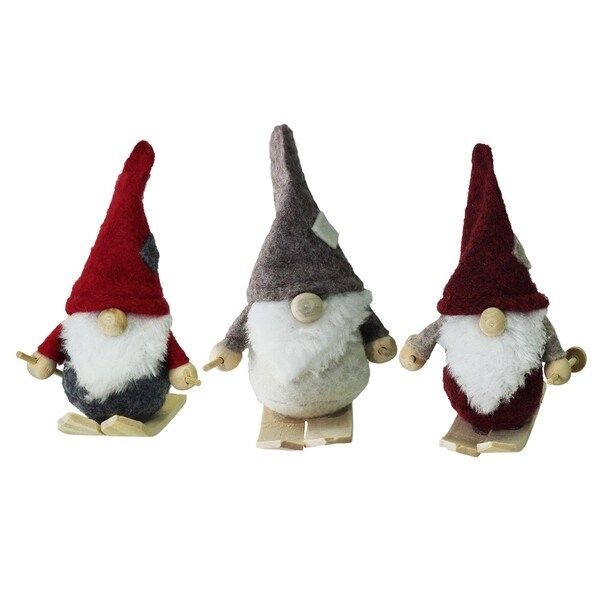 Set of 3 Gray Burgundy  Red and Gray Skiing Gnomes Hanging Christmas Ornaments 4" | Bed Bath & Beyond