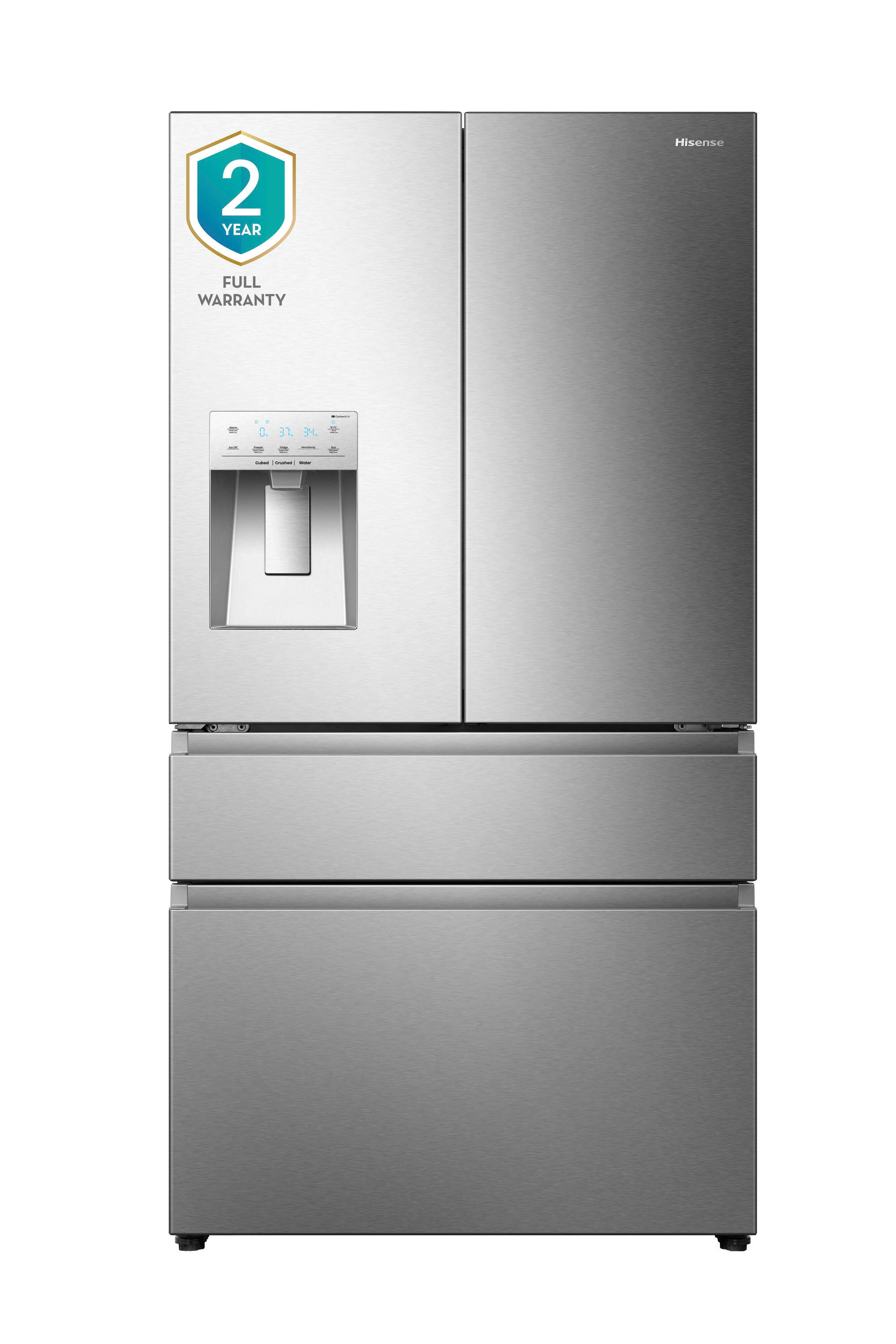 Hisense PureFlat Standard-Depth 25.6-cu ft 4 -Door Smart Compatible French Door Refrigerator with Ice Maker with Water and Ice Dispenser Stainless | Lowe's