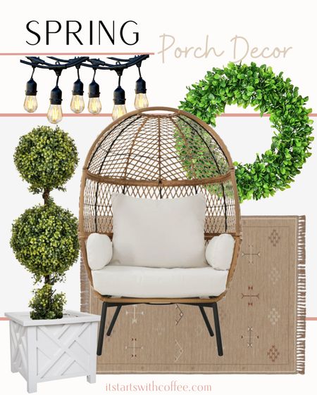 Outdoor porch decor includes egg chair, outdoor rug, topiary, square planter, greenery wreath, and outdoor string lights

Home decor, outdoor decor, outdoor living, outdoor entertainment, porch decor

#LTKhome #LTKstyletip #LTKSeasonal