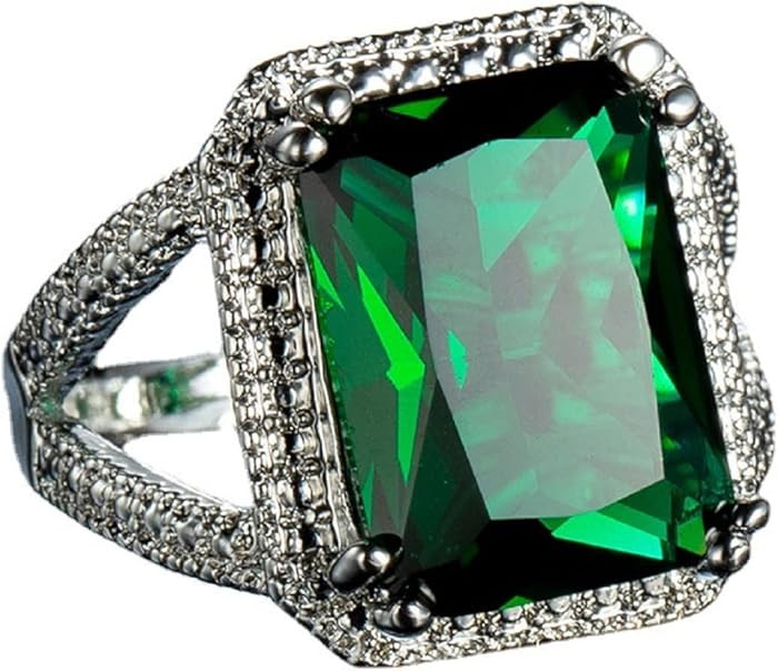 Vsoruln Emerald Halo 925 Sterling Silver Emerald Ring Cocktail Rings Square Cut Green Gem Cubic Z... | Amazon (US)