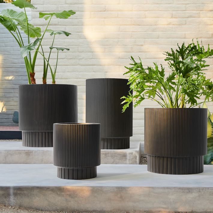 Fluted Ficonstone Indoor/Outdoor Planters | West Elm (US)