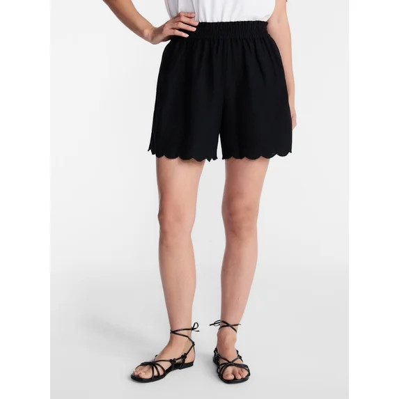 Time and Tru Women's Linen Blend Shorts with Scalloped Hem, Sizes XS-XXXL | Walmart (US)