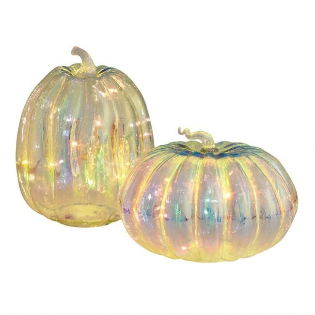 Pier Place Iridescent Glass Pumpkin LED Light Up Decor | World Market