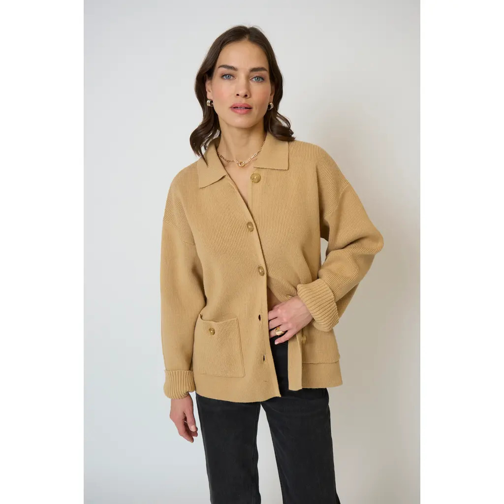Central Park West Women's Brooke Sweater Barn Jacket in Camel at Nordstrom, Size Medium | Nordstrom