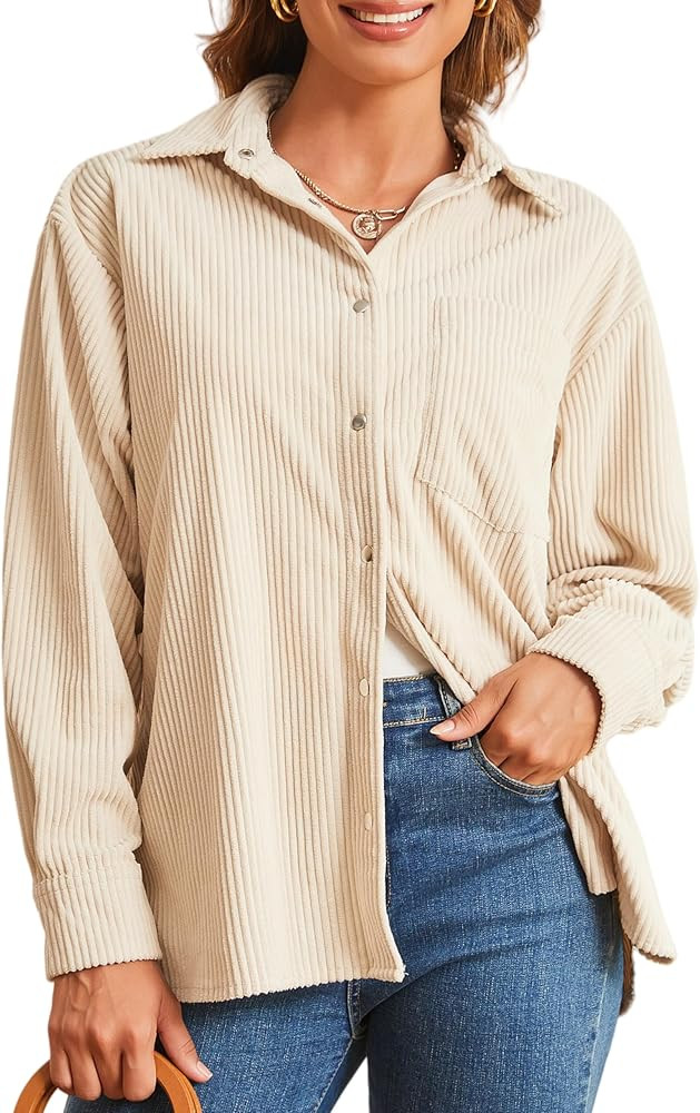 Alex Vando Womens Corduroy Shirts Long Sleeve Soft Boyfriend Button Down Shirts for Women | Amazon (US)