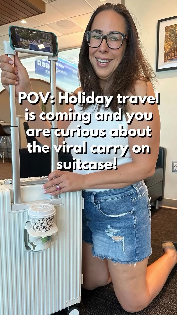 Holidays are coming, now is a good time to make sure you have luggage that works! This viral carry on suitcase is awesome because it keeps my laptop separate and easy to get to for going through TSA, but my favorite parts are the cup holder (game changer) and the phone holder so the kids can watch youtube during layovers! I’ve also checked it and it held up well. I know people worry about white luggage, but a magic eraser makes them new again if they get scuffed up.

#LTKTravel #LTKItBag #LTKVideo