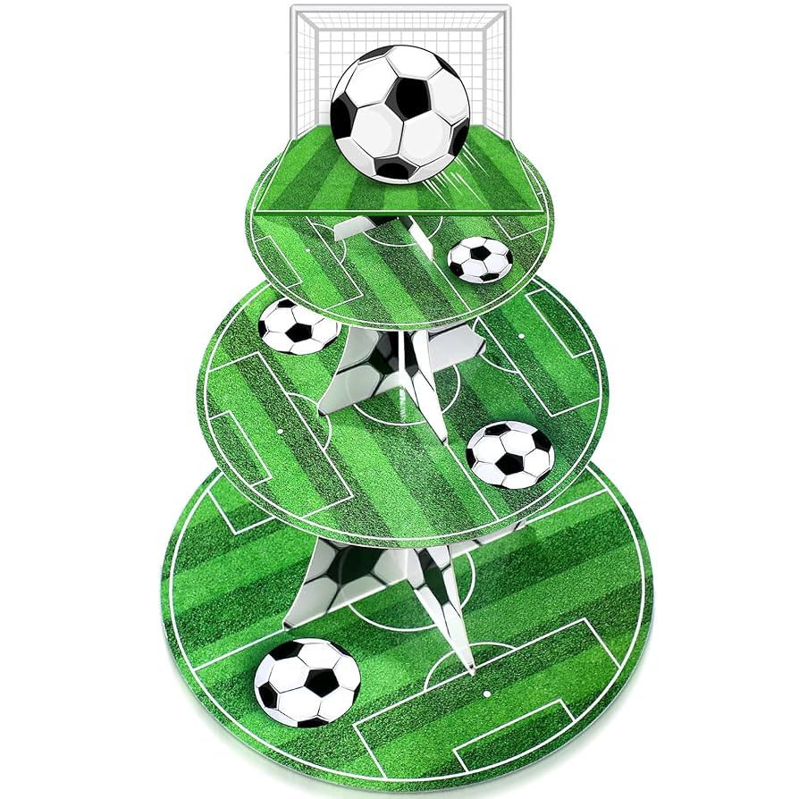 Cupcake Topper Soccer Ball - 3 Tier Football Stand, Soccer Field Decor for Teen Sports Birthday P... | Amazon (US)