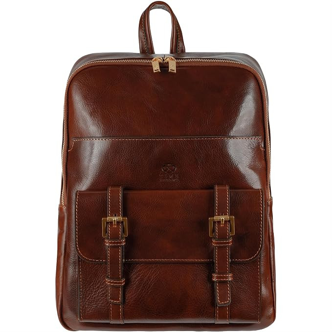 Time Resistance Leather Backpack for Men and Women - Laptop Bag up to 15” - Brown Business Ruck... | Amazon (US)