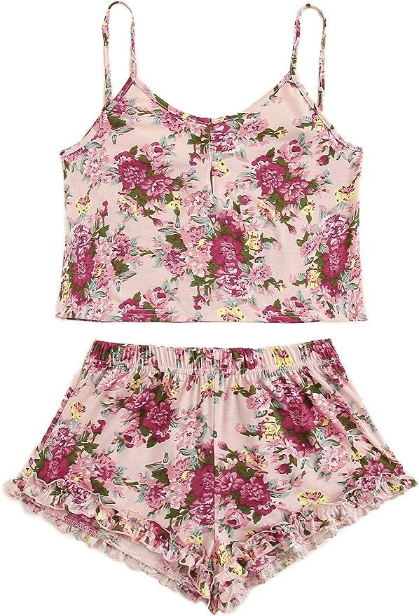 SheIn Women's Summer Floral Print Cami Top and Shorts Pajamas Set | Amazon (US)