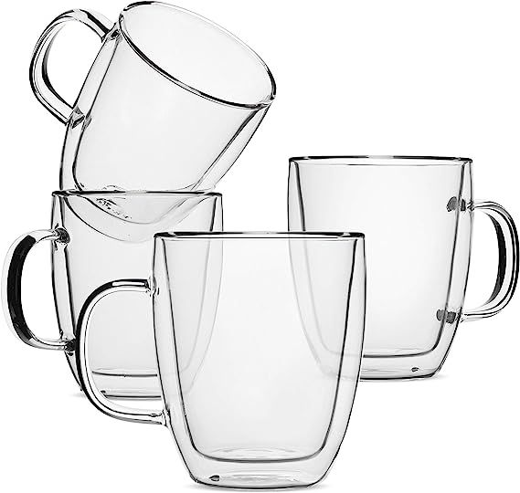 BTaT- Insulated Coffee Mug, Coffee Glass, Large, Set of 4 (16oz, 500ml), Double Wall Glass Coffee... | Amazon (US)